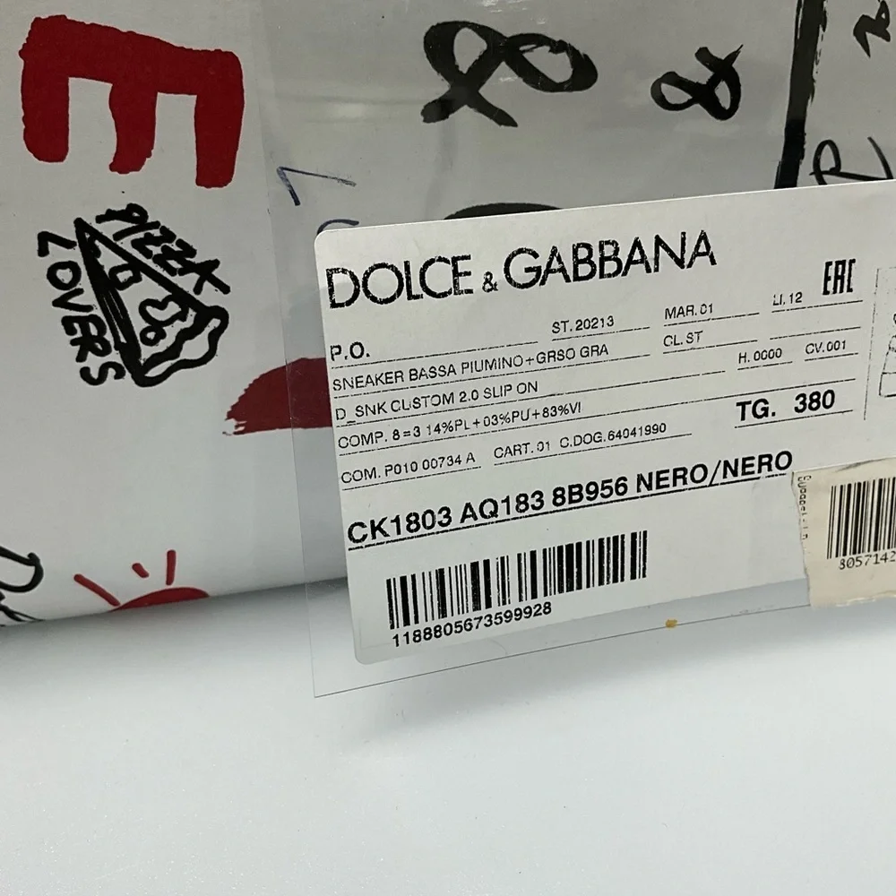 DOLCE & GABBANA Custom 2.Zero Quilted Slip On Black Nyon Sneakers 38 shoes